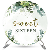 Feuilles vertes Sweet 16e joyeux anniversaire toile de fond ronde