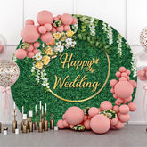 Feuilles vertes Floral blanc rond fond de mariage heureux