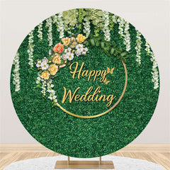 Feuilles vertes Floral blanc rond fond de mariage heureux