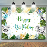 Toile de fond d'anniversaire Boho animal de la forêt verte Monstera