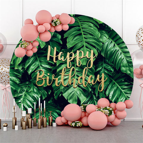 Feuilles de Monstera vertes autour de la toile de fond de joyeux anniversaire Feuilles de Monstera vertes autour de la toile de fond de joyeux anniversaire