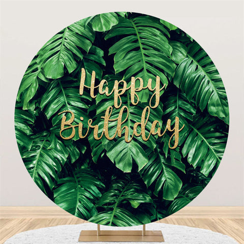 Feuilles de Monstera vertes autour de la toile de fond de joyeux anniversaire Feuilles de Monstera vertes autour de la toile de fond de joyeux anniversaire