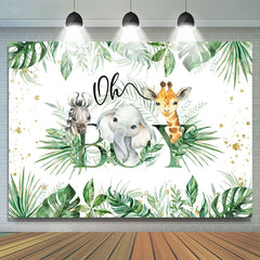 Toile de fond de douche de bébé simple feuille de safaris verts pour garçon