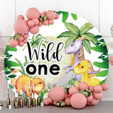 Arbres verts dinosaure rond sauvage 1er anniversaire Backdorp
