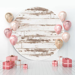Toile de fond de fête de naissance en bois vieux rond personnalisé simple gris
