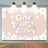 Groovy Babe White Daisys Joyeux 1er Anniversaire Toile de Fond