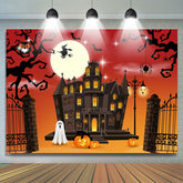 Maison à thème d'Halloween rouge avec toile de fond de douche de bébé orange