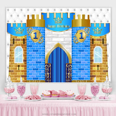 Joyeux 1er anniversaire château couronne toile de fond pour les enfants