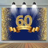 Joyeux 60e anniversaire Royal Blue Gold Glitter Toile de fond pour les photos