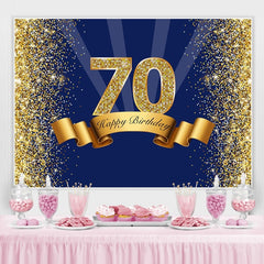 Joyeux 70e anniversaire Toile de fond bleu royal scintillant d'or pour photo