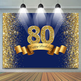 Joyeux 80e anniversaire Toile de fond bleu royal scintillant d'or pour la fête