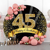 Joyeux anniversaire 45e fête décors ronds à paillettes d'or noir