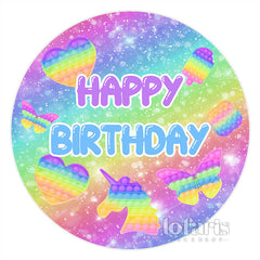 Joyeux anniversaire licorne Pop It paillettes rondes décors