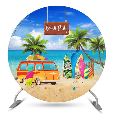 Toile de fond ronde de fête de plage d'été de noix de coco d'Hawa? Toile de fond ronde de fête de plage d'été de noix de coco d'Hawa?