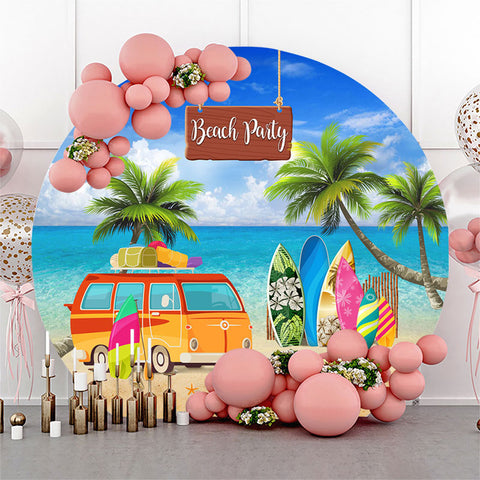 Toile de fond ronde de fête de plage d'été de noix de coco d'Hawa? Toile de fond ronde de fête de plage d'été de noix de coco d'Hawa?