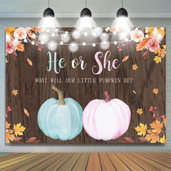 Il ou elle bleu rose citrouille baby shower toile de fond en bois
