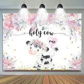 Holy Cow One Pink Floral Baby Cow 1ère toile de fond d'anniversaire