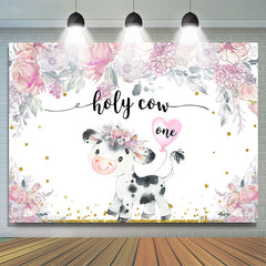 Holy Cow One Pink Floral Baby Cow 1ère toile de fond d'anniversaire