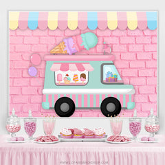 Voiture Crème Glacée Mur Brique Rose Toile Joyeux Anniversaire