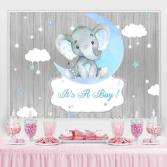 C'est une toile de fond de douche de bébé argent nuage étoile éléphant garçon