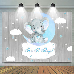C'est une toile de fond de douche de bébé argent nuage étoile éléphant garçon