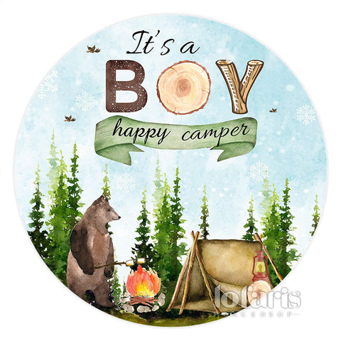 C'est un garçon heureux campeur ours rond toile de fond de douche de bébé C'est un garçon heureux campeur ours rond toile de fond de douche de bébé