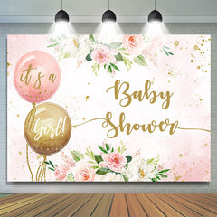 C'est une toile de fond de douche de bébé fleur ballon rose fille
