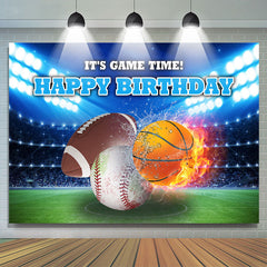 Sa toile de fond de joyeux anniversaire de sport chaud de temps de jeu pour le garçon