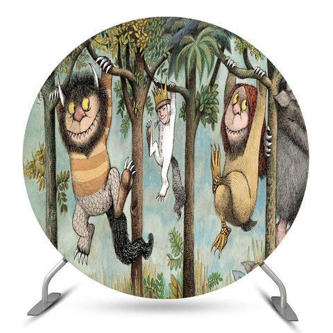 Toile de fond de cercle d'arbres d'animaux sauvages de la jungle pour la fête Toile de fond de cercle d'arbres d'animaux sauvages de la jungle pour la fête