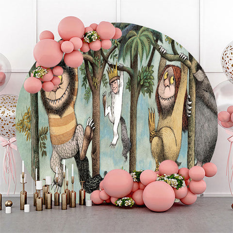 Toile de fond de cercle d'arbres d'animaux sauvages de la jungle pour la fête Toile de fond de cercle d'arbres d'animaux sauvages de la jungle pour la fête