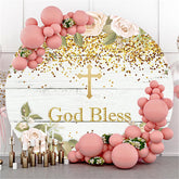Kaki Floral Gold Glitter God Bless Baby Shower Backdrop