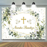 Feuille avec colombe croix toile de fond de baptême Mi Bautizo
