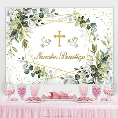 Feuille avec colombe croix toile de fond de baptême Mi Bautizo