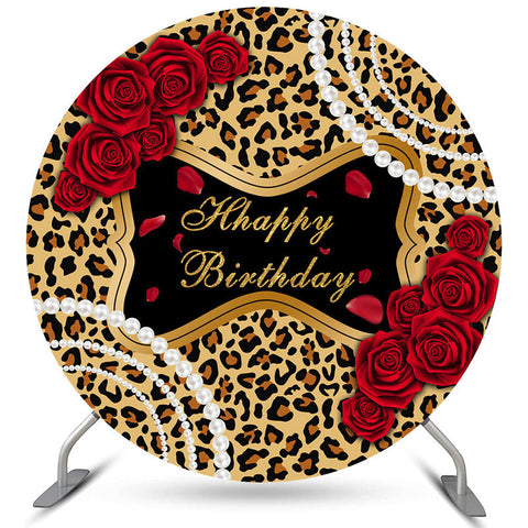 Toile de fond de joyeux anniversaire de cercle de perles florales léopard Toile de fond de joyeux anniversaire de cercle de perles florales léopard