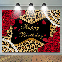 Toile de fond de joyeux anniversaire sur le thème de la rose léopard