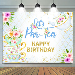 Lets Partea bébé bleu fleur joyeux anniversaire toile de fond