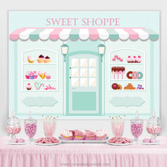Toile de fond d'anniversaire Candyland Sweet Shoppe bleu clair