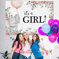 Éléphant rose clair c'est une toile de fond de douche de bébé thème fille