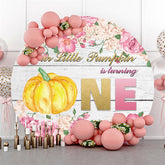 Toile de fond en bois gris floral rose clair pour le 1er anniversaire