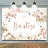 Toile de fond de douche de bébé Bautizo floral rose clair kaki