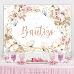 Toile de fond de douche de bébé Bautizo floral rose clair kaki