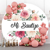 Toile de fond ronde blanche florale rose clair pour baby shower