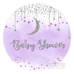 Toile de fond de douche de bébé étoile de lune ronde violet clair