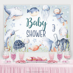 Toile de fond de douche de bébé petit plongeur et poissons sous-marins