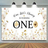 Little Honey tourne une toile de fond d'anniversaire de fleur d'abeille