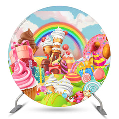 Toile de fond d'anniversaire rond arc-en-ciel Lollipop Candyland