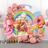 Toile de fond d'anniversaire rond arc-en-ciel Lollipop Candyland