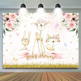 Belle toile de fond de douche de bébé floral rose animaux de la jungle