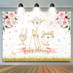 Belle toile de fond de douche de bébé floral rose animaux de la jungle