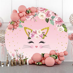 Belles fleurs roses et toile de fond de cercle de chat pour fille